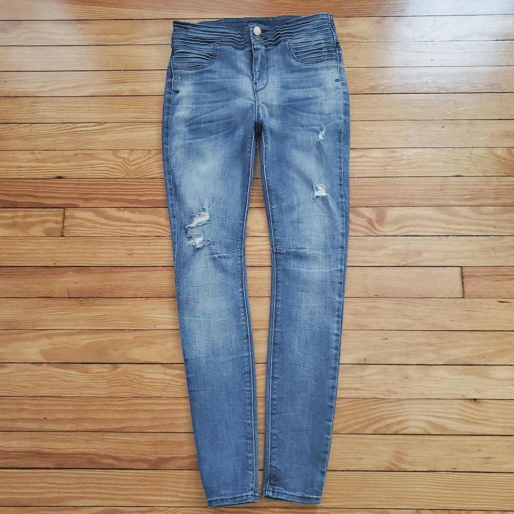 RtA Retro High Rise Pleated Waist Distressed Moto Skinny Jeans Sz 25 - Picture 2 of 10